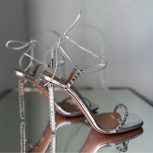 AQUAZZURA Rock Chic 105 Crystal-embellished Leather Sandals Silver $1,250 38.5 - Picture 10 of 16